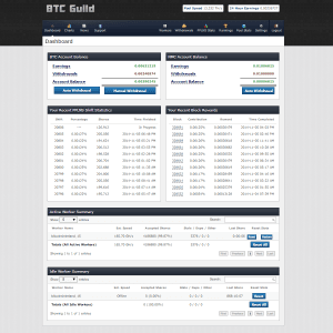 Your dashboard showing summary information, shift information and block earnings