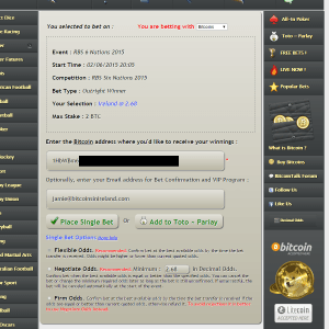 Once you see a bet you want to make, send the bitcoins to the specified address