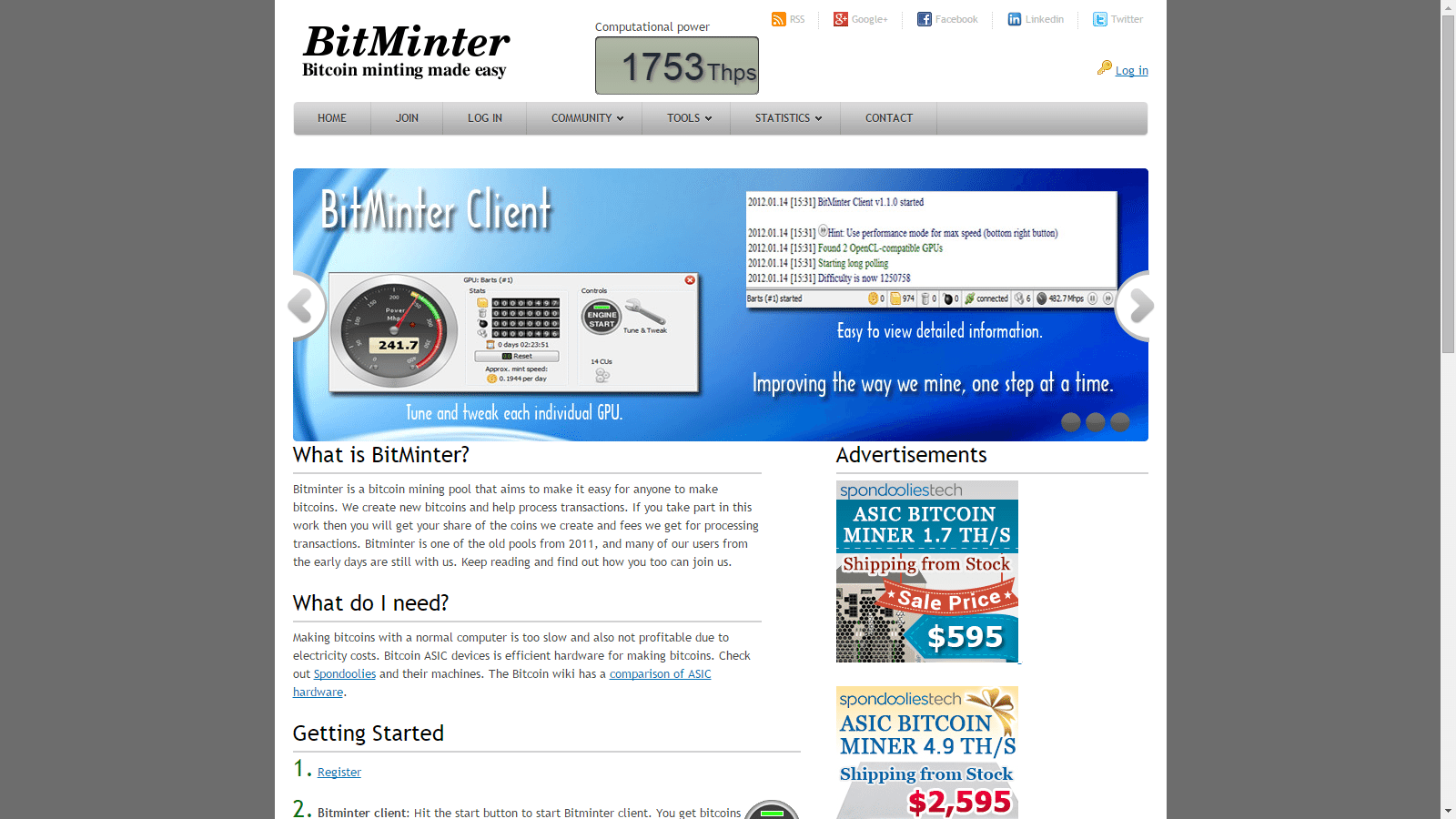 The Bitminer Mining Pool front page