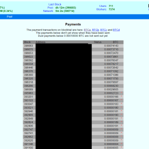 Payments are listed, which are paid when the block matures