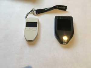 The Trezor Model T (right) compared to the older Trezor One (left)